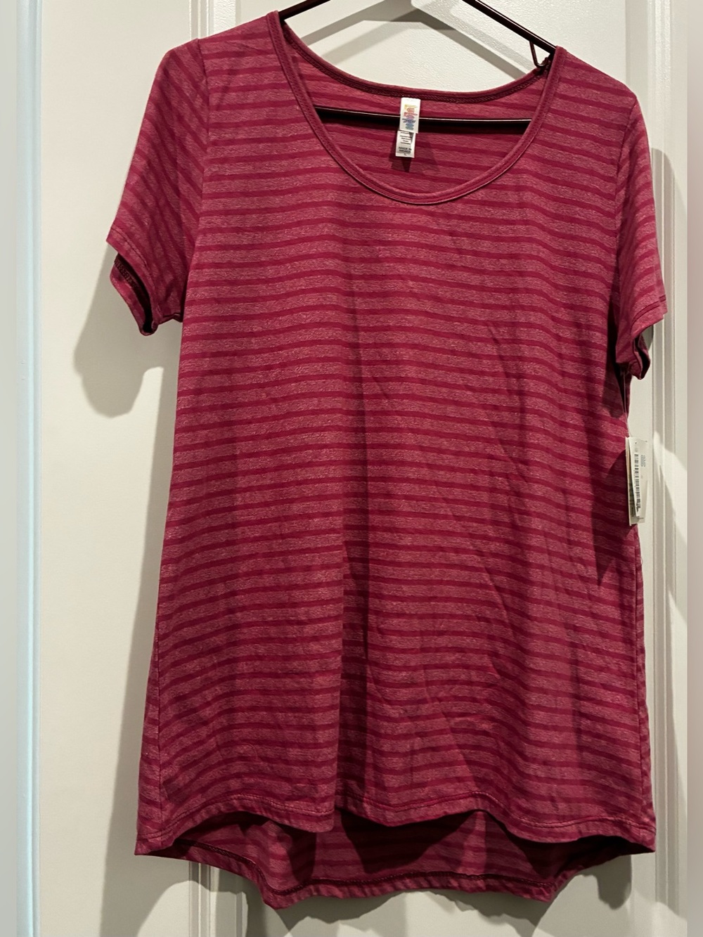 LuLaRoe Striped Scoop Neck Tee - Burgundy Pink Large NWT
